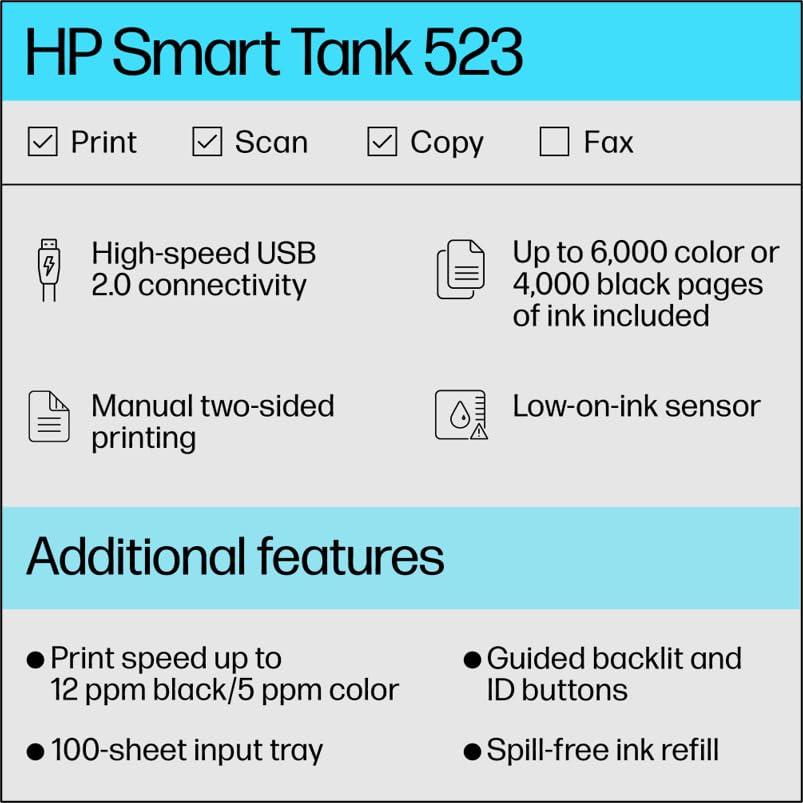 HP Smart Tank 529 AIO Colour Printer (Upto 6000 Black & 6000 Colour Pages Included in The Box)- Print, Scan & Copy for Office/Home