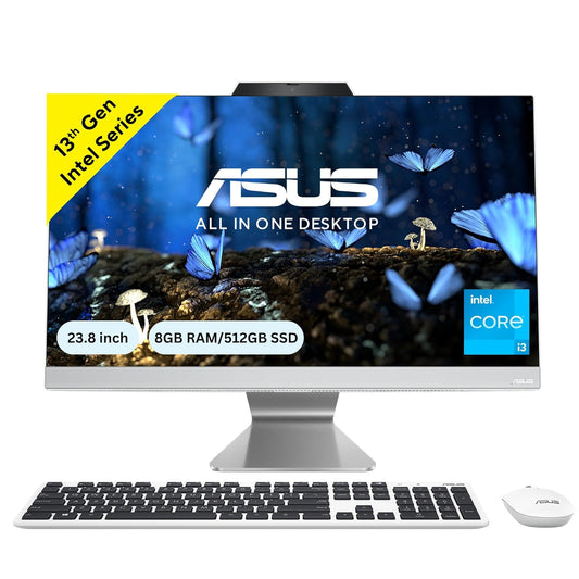 ASUS A3402 All-in-One Desktop, 23.8" FHD (1920 x 1080), Intel Core i3-1315U (8GB RAM/512GB SSD/Windows 11/Office Home/with Wireless White Keyboard & Mouse//White/5.4 Kg), A3402WVA-WPC002WS