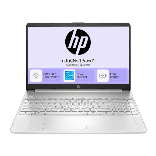 HP 15s, 12th Gen Intel Core i3-1215U, 8GB DDR4, 512GB SSD, (Win 11, Office 21, Silver, 1.69kg), Anti-Glare, 15.6-inch (39.6cm) FHD Laptop, Intel UHD Graphics, HD Camera, Dual Speakers, fy5011TU